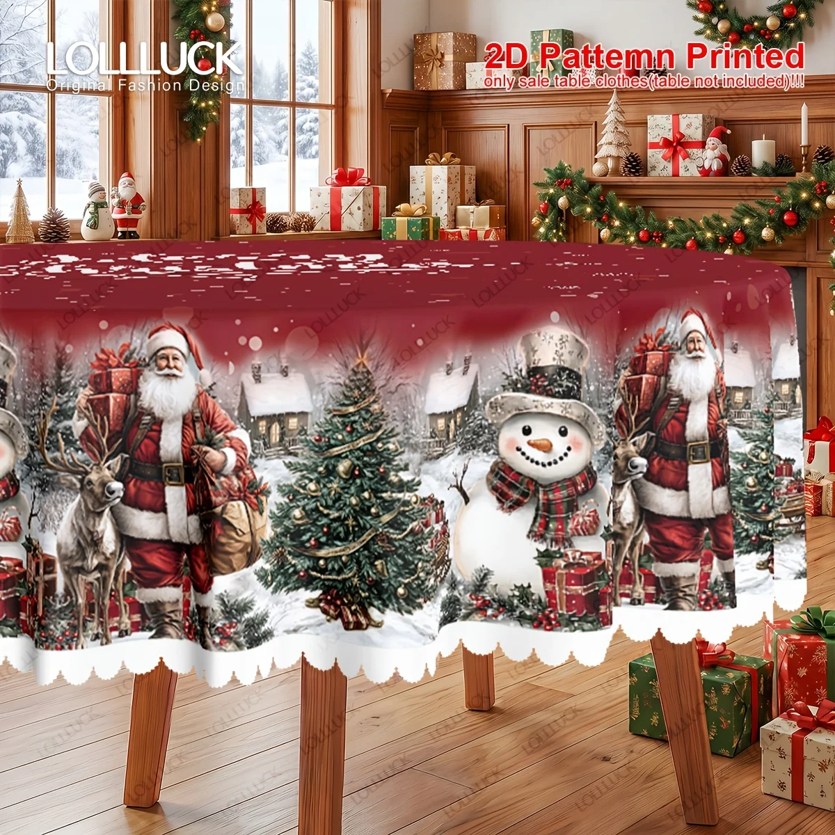 1 piece, send a tablecloth with a merry Christmas theme, red Santa Claus snowman snowscape design pattern print