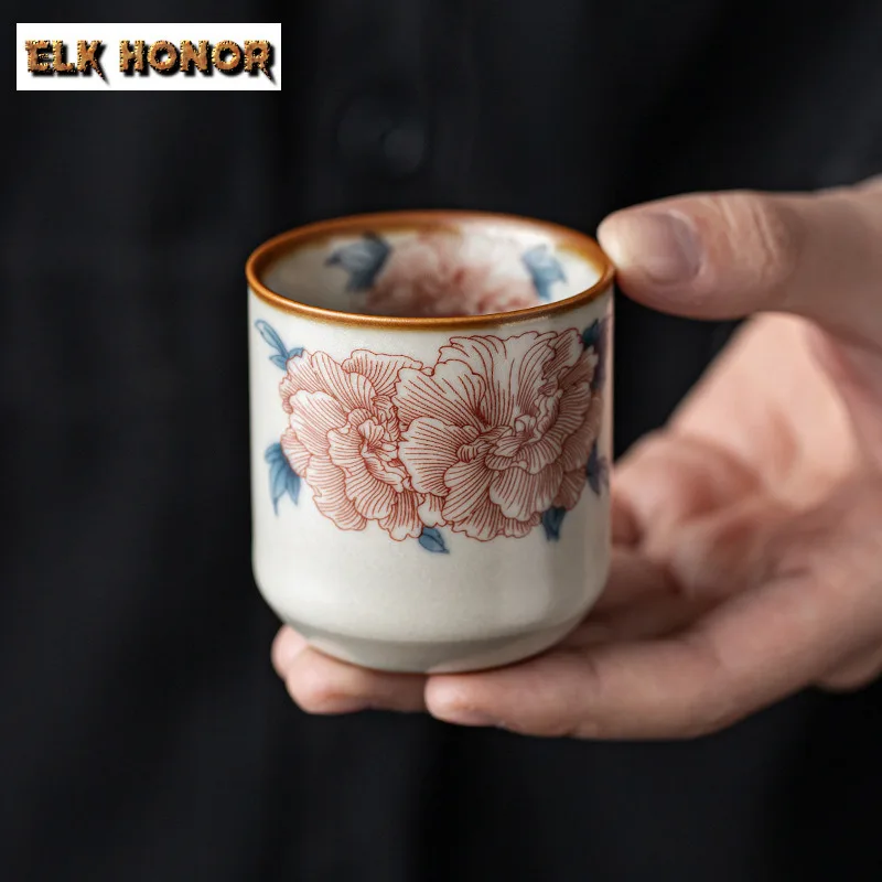 Taza de té de flor de hibisco de porcelana con horno Ru de 65ml, tazón de té de cuerpo recto, jarra, taza de meditación para degustación de té, tazas maestras Jianzhan, utensilios de té
