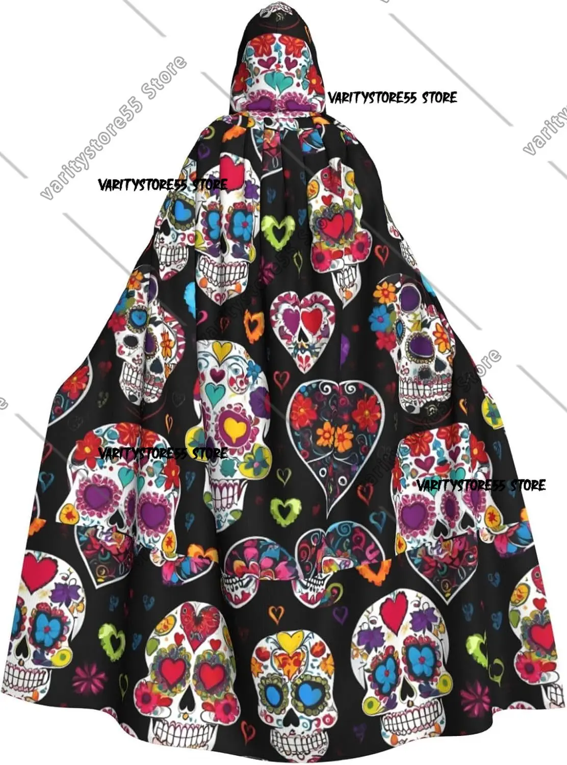 Sugar Skulls Printing Adult Halloween Hooded Large Hood Parties Cloak Masquerade Themed Carnivals