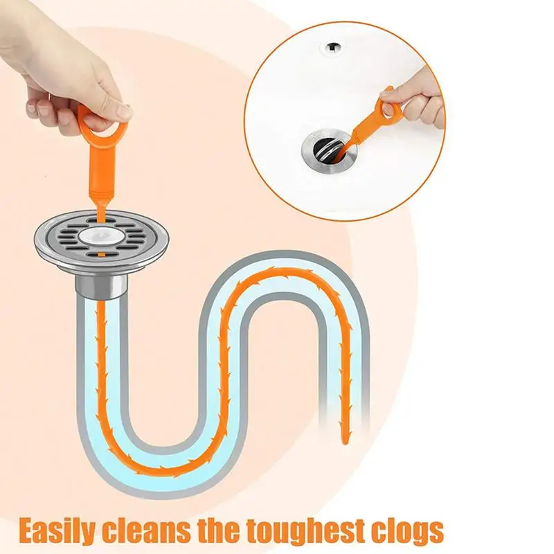 20 Inch 6 Pcs Drain Opener Hair Clog Remover Sink Snake for Sewer Kitchen Sink Bathroom Tub Toilet Clogged Drains Relief