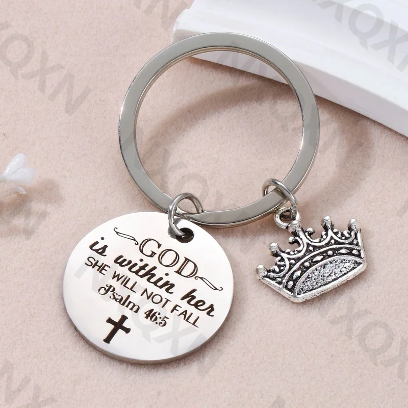 Classic God Crown Cross Alloy Keychain Silver Color Religious Key Ring For Women Men Friendship Gift Handmade Jewelry Set