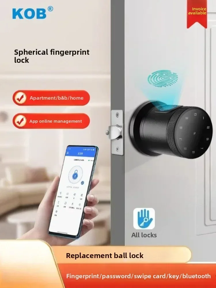 

Умный дверной замок KOB с функцией распознавания отпечатков пальцев и пароля, электронная ручка-защелка с 3-точечным рычагом, универсальный для межкомнатных деревянных дверей спальни