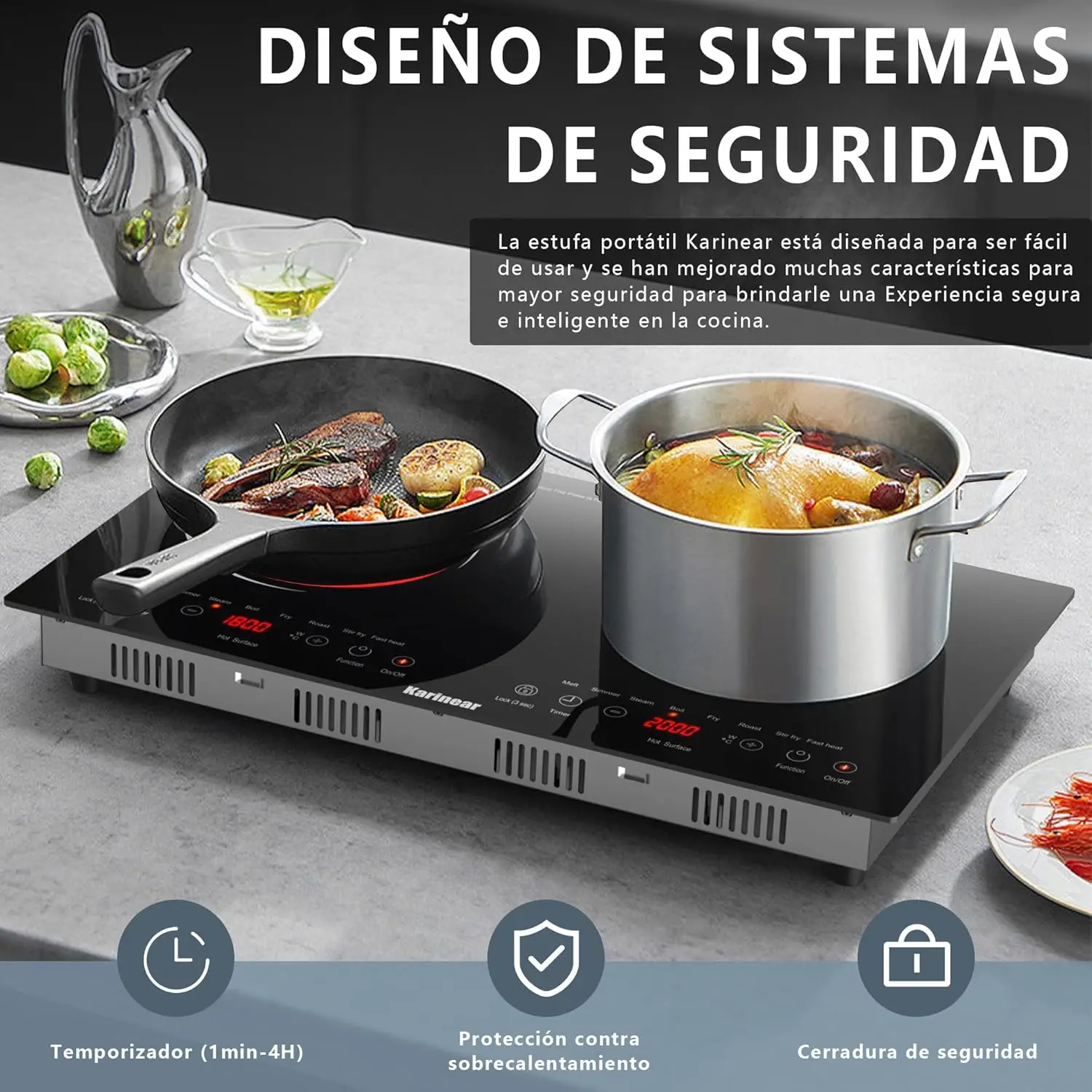 Керамическая электрическая варочная панель Karinear с 2 конфорками, 60x35, столешница или встроенная, с розеткой (США: 110–120 В, Европа: 220–240 В)