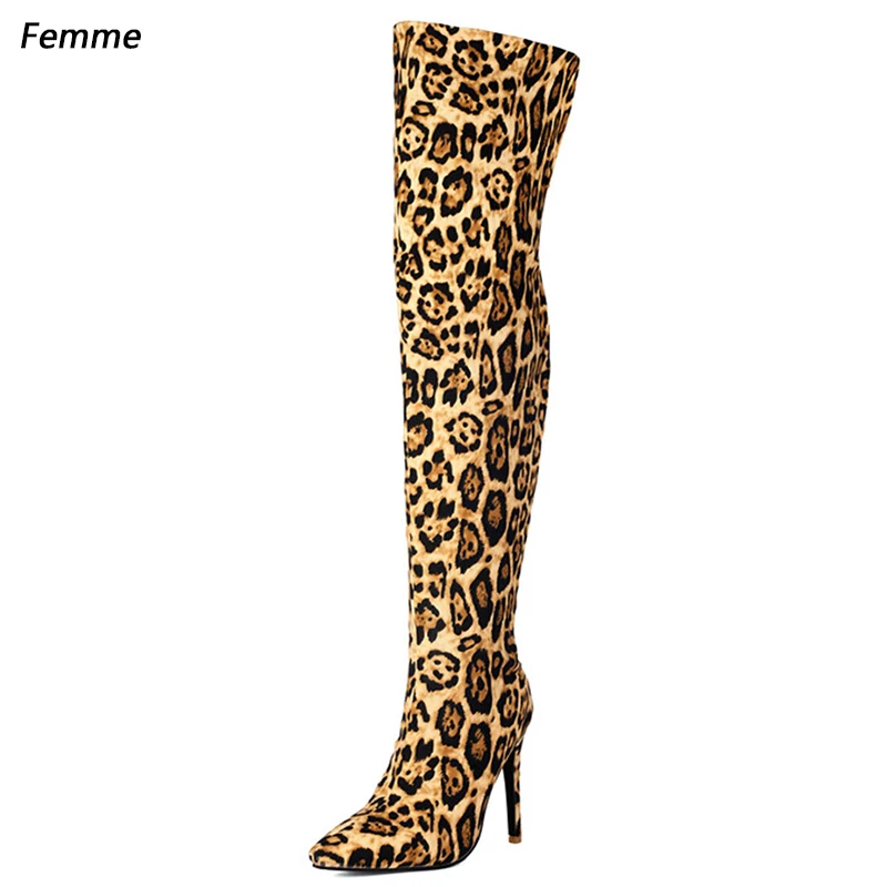 Women's Handmade Leopard Print Over-the-Knee Boots: Sexy Stiletto Heel Design, Perfect for Adding a Bold Fashion Size 35-47