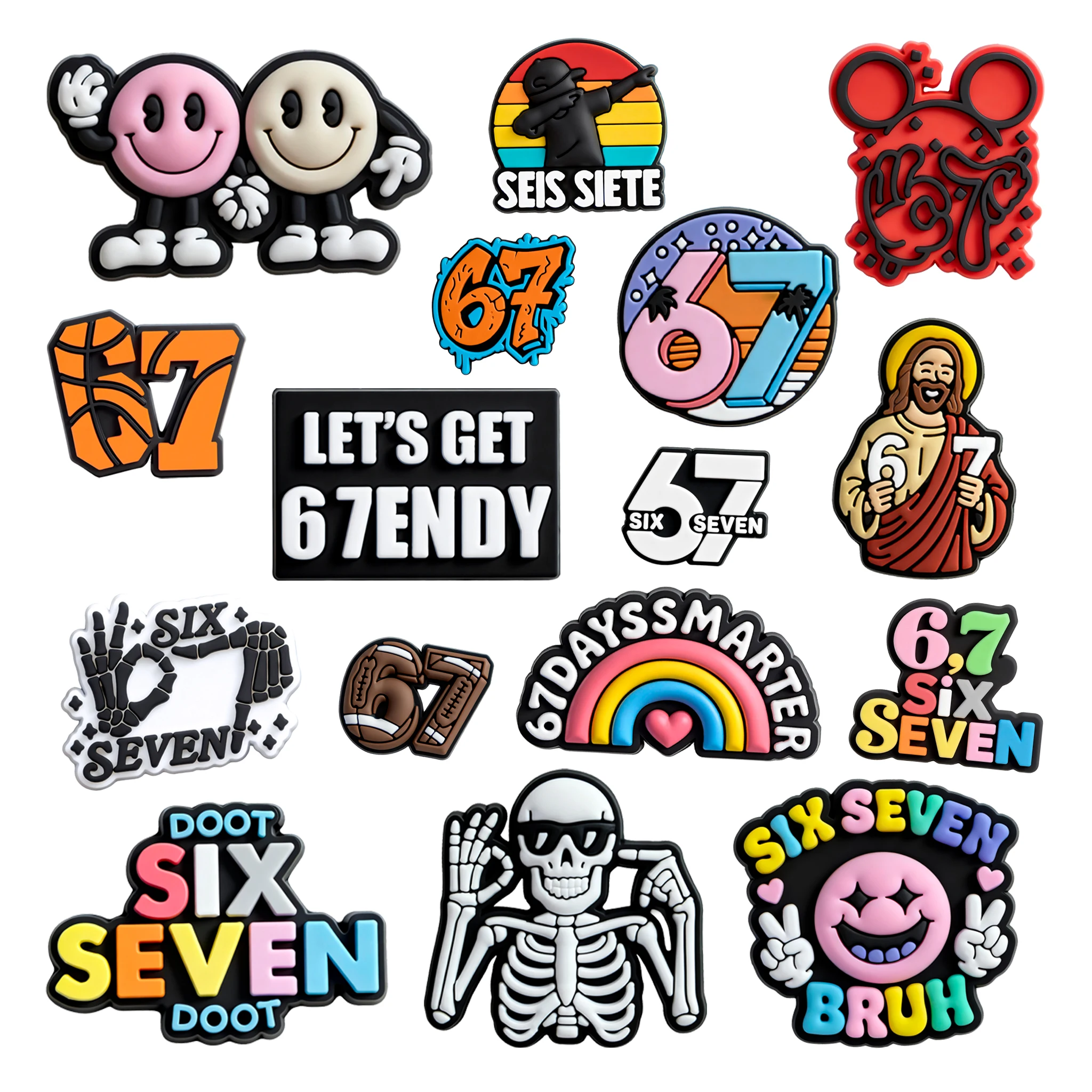 New Internet trend Six Seven Shoe Charms PVC Shoe Decoration Bracelet Wristband Sandal shoe Accessories Buckle for Kids Gifts