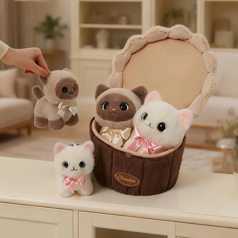 Fun Animal Cake Plush Doll Pillow Rose Siamese Cat Penguin Bear Combination Cookie Plush Toy Home Decor Valentine's Day Gift