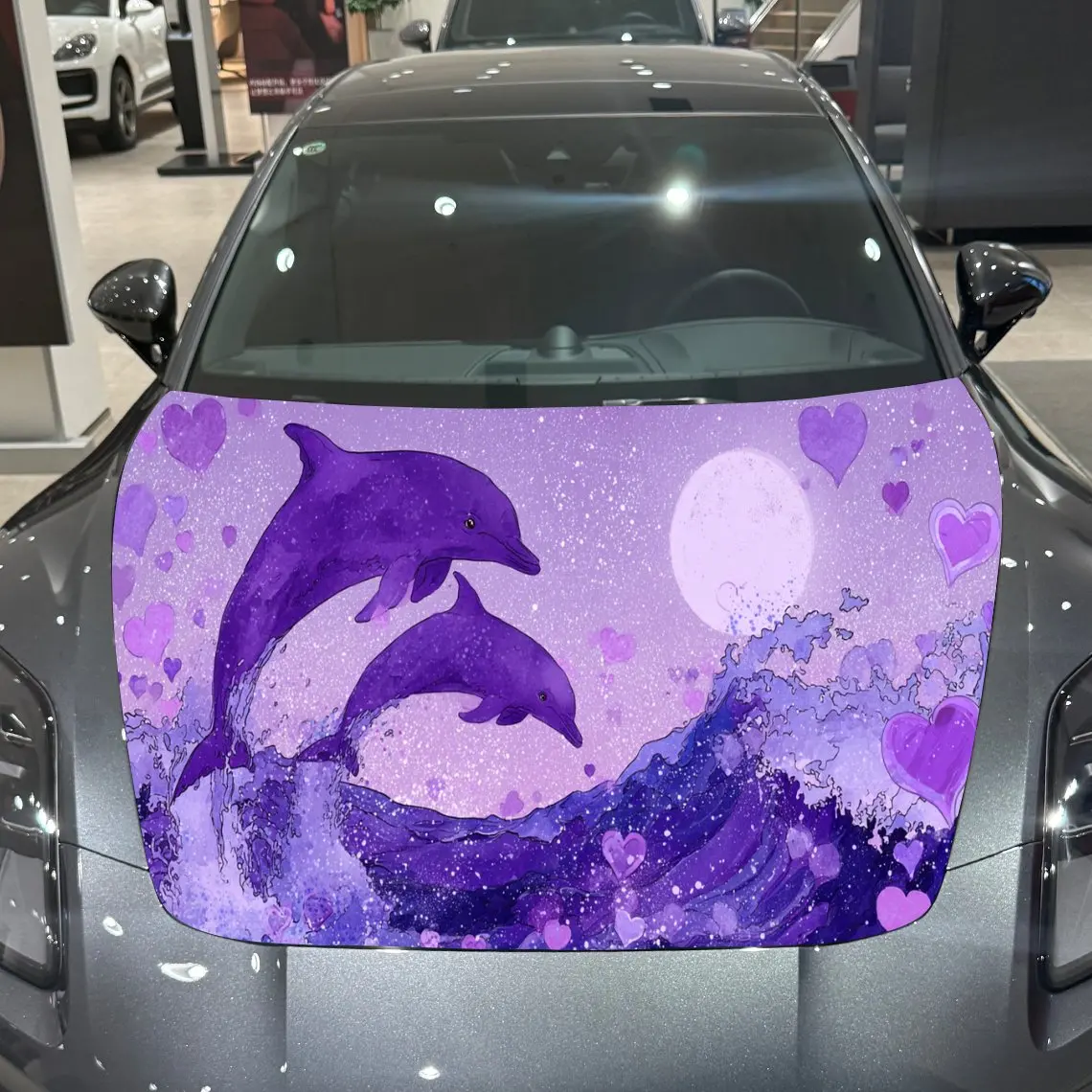 

Фиолетовый дельфин Love Wonder Journey ПВХ обертывания на капот автомобиля, самоклеящаяся водонепроницаемая наклейка на капот автомобиля, защита украшения автомобиля