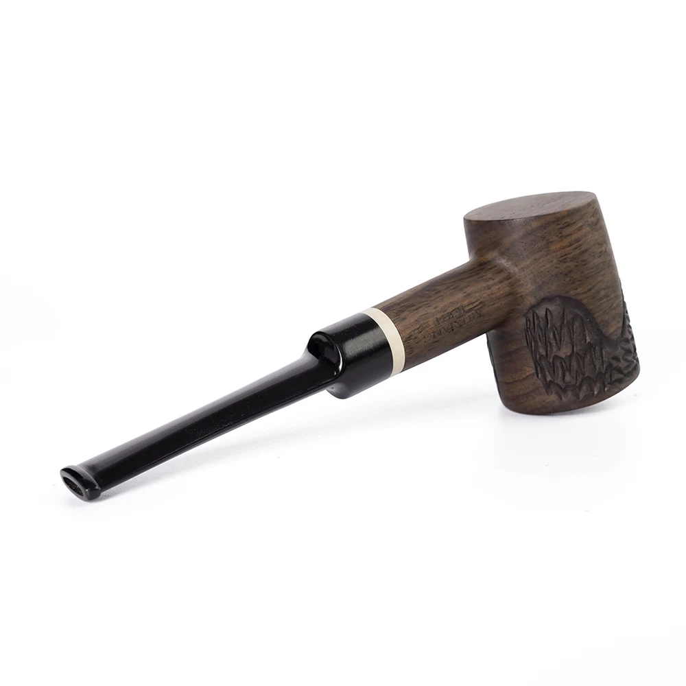 JIBILL solid wood tobacco pipe, straight handle hammer pipe with cleaning set, sandalwood pipe length 157mm, carved wood pipe