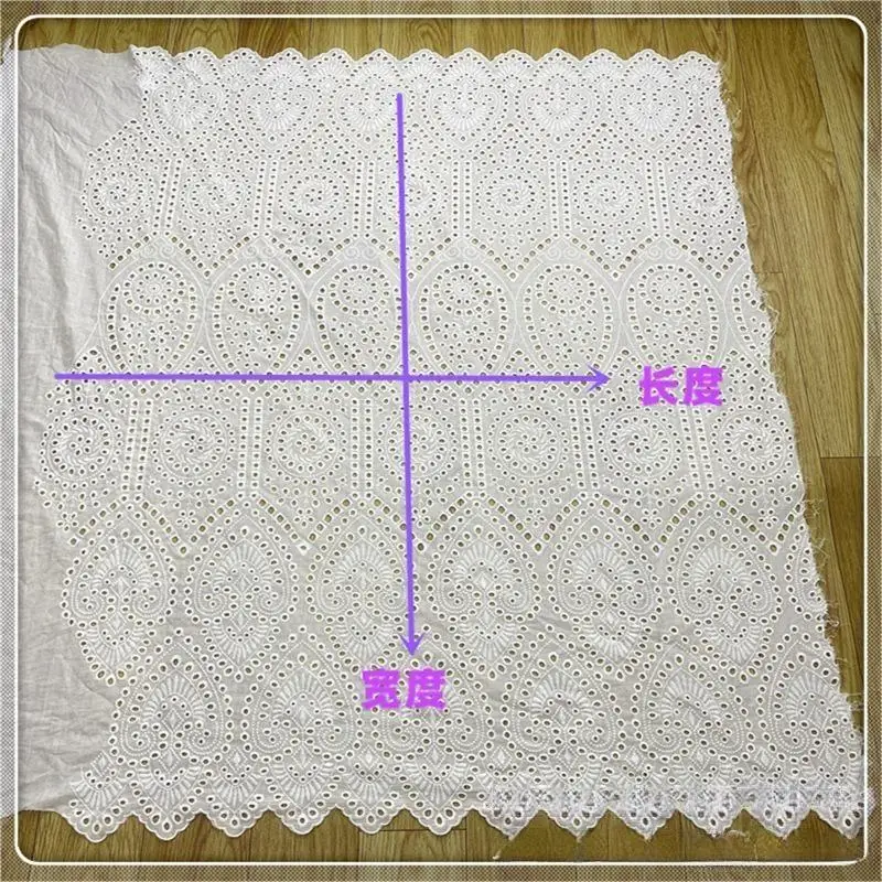 1yard 100% Cotton embroidered clothing big geometry pattern cotton lace for daily woman dress garment dress shirt fabric