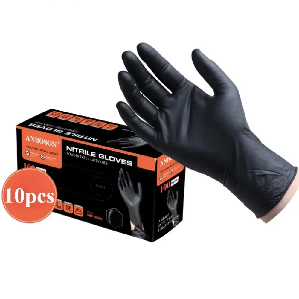 10pcs/set Nitrile Disposable Gloves Black Latex Powder Free Gloves Industrial Grade Cooking Working Cleaning Hair Dye Gloves