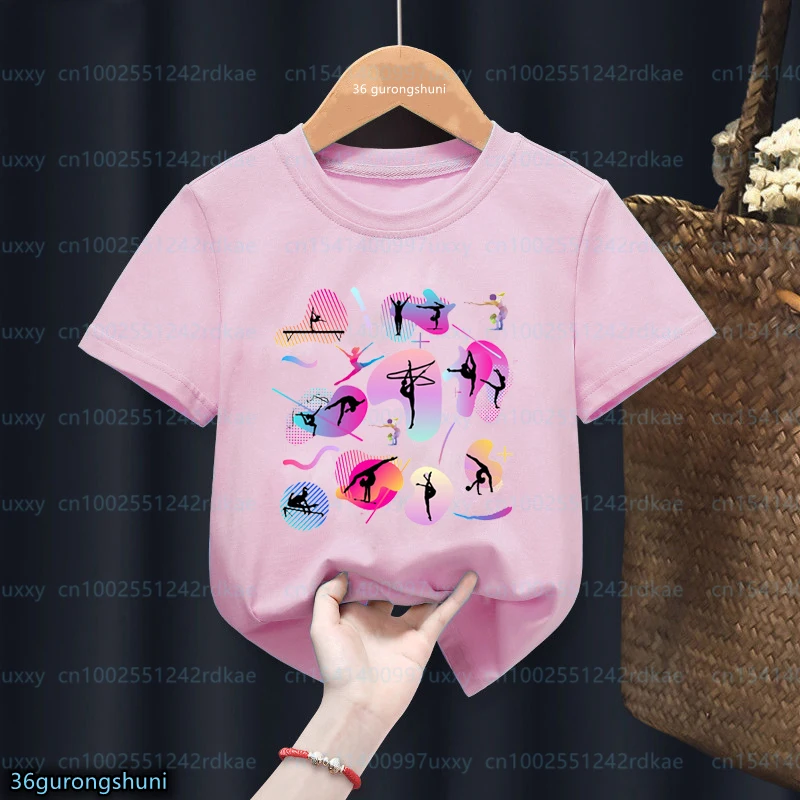 Koszulka dla dziewczynek koszulka gimnastyczna rytmiczna koszulka gimnastyczna nazwa własna moda Harajuku dziewczyny różowe topy letnie koszulki dziecięce