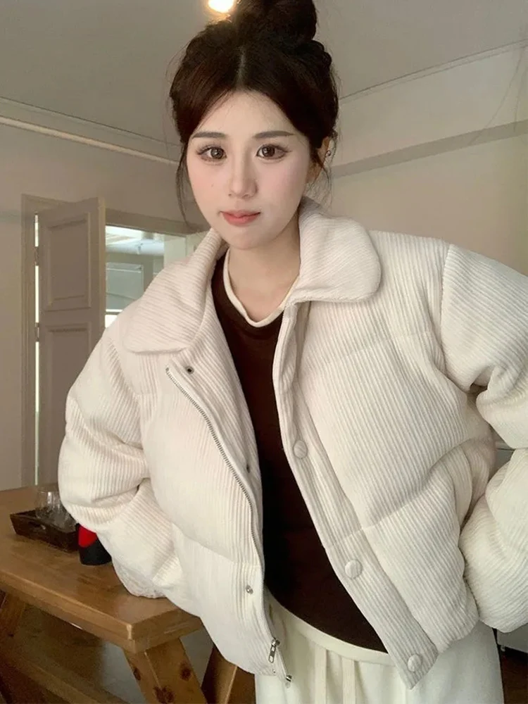 الحلو الرجعية سروال قصير سترات المرأة فضفاضة الكورية طويلة الأكمام القطن معطف شتاء دافئ الإناث جيوب سميكة بسيطة جديدة #4