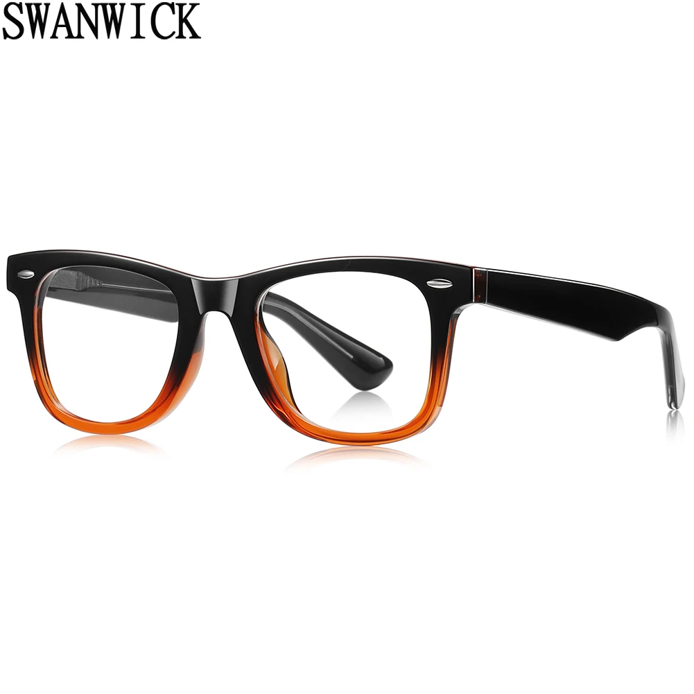 Swanwick TR90 quadratische Brille für Herren, klare Linse, großer Brillenrahmen, Retro-Damen, Acetat, Unisex, schwarz, transparent, europäischer Stil