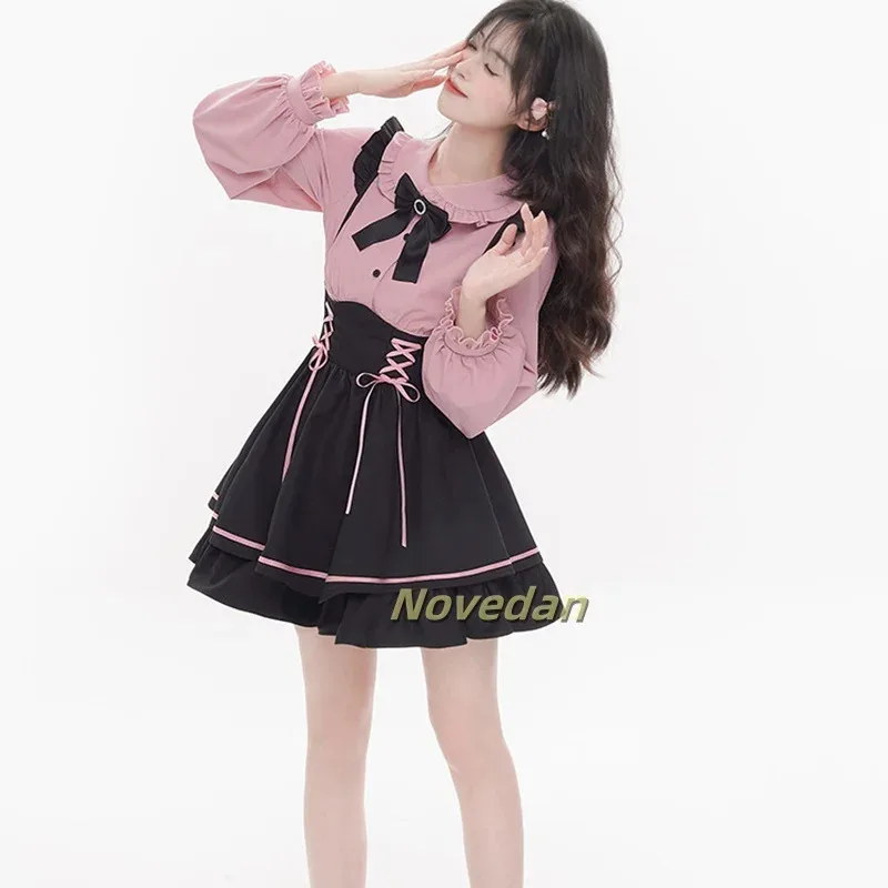 Jirai Kei الملابس بلوزة قميص تنورة الزي لطيف الألغام نمط اليابانية Kawaii y2k الحلو فتاة أنيمي تأثيري فستان الحفلات زي