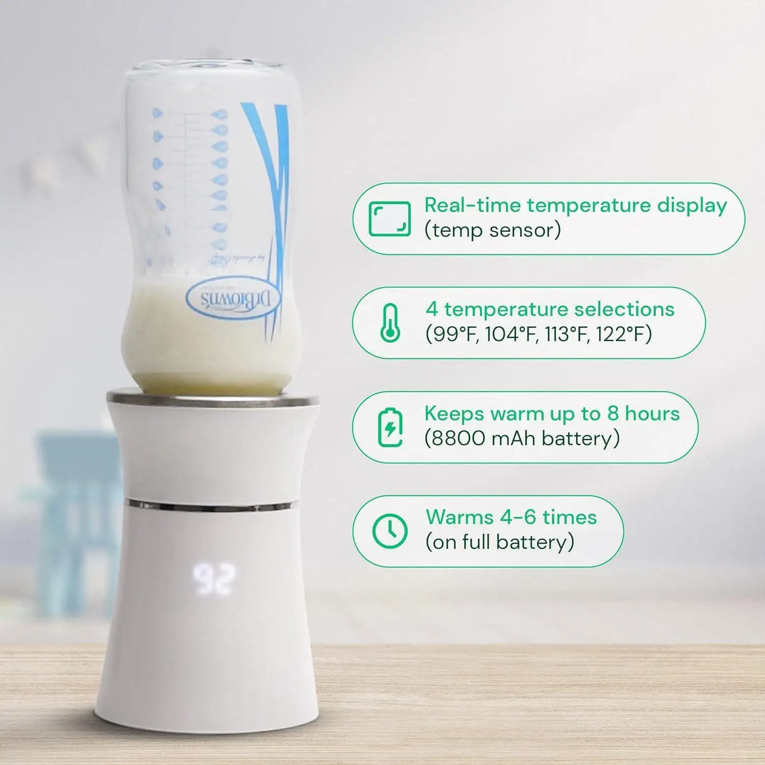 Portable Bottle Heater For Baby Breastmilk & Formula Milk 8800mAh USB Charge Fast Heating&Defrosting Wireless Baby Water Warmer