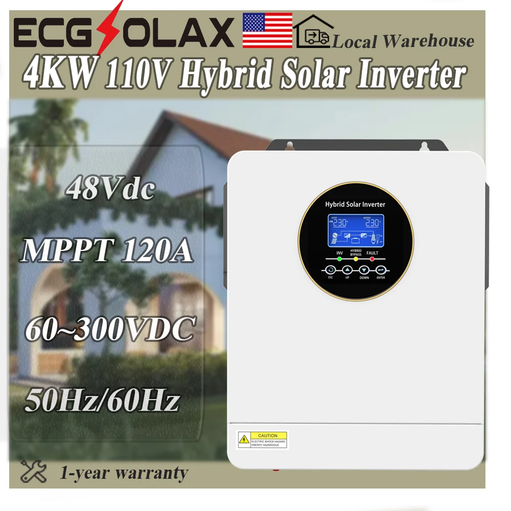 

Гибридный инвертор ECGSOLAX 48В 5кВт 120В с контроллером заряда MPPT 120А, чистая синусоида, для солнечных систем дома (из США)