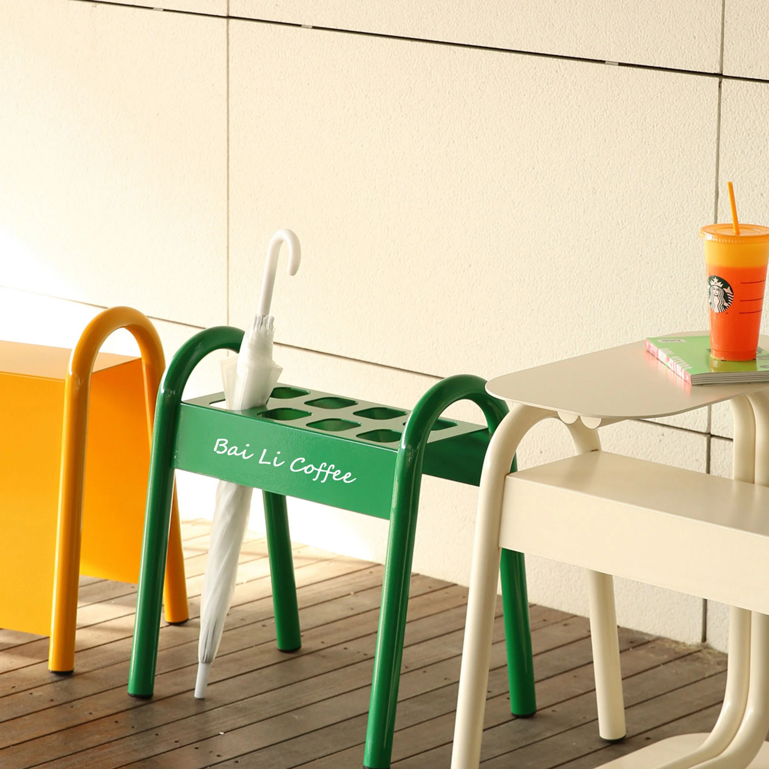 Modern design metal rectangular floor-to-ceiling umbrella stand for durability