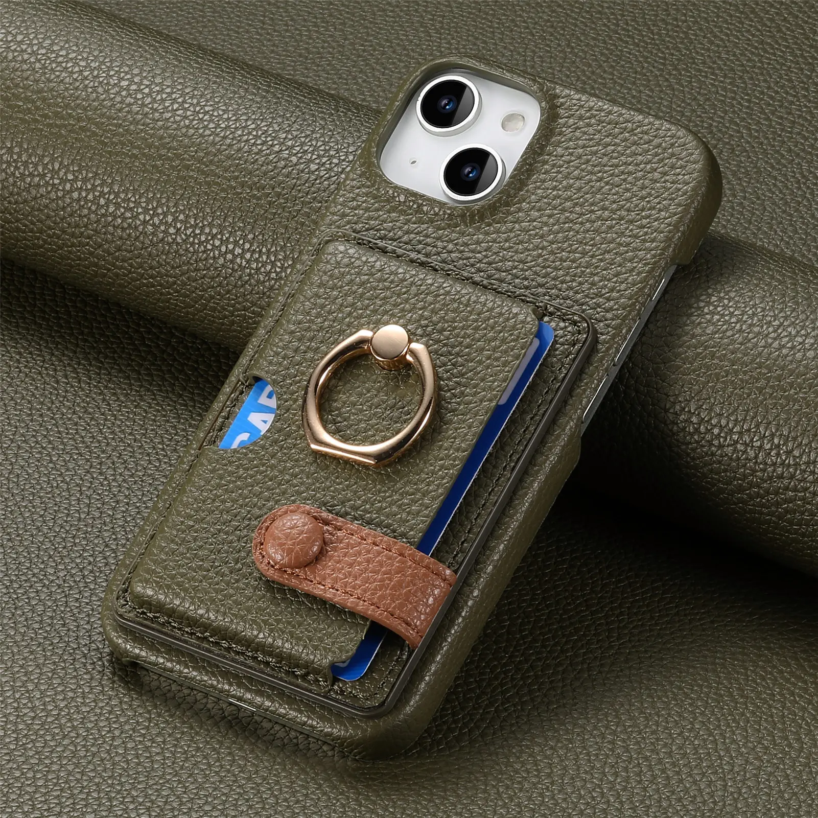 Leather Ring Support Phone Case for IPhone 17 Air 16E 18 16 15 14 13 12 11 Pro Max Plus Wallet with Card Holder Shockproof Cover