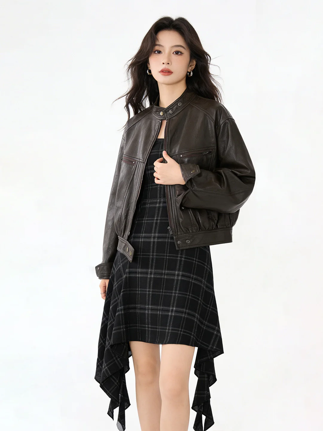 Chic Zipper Design Leather Jaet ort Biker Sle Sweet Cool Early Spring New Arrival Slimming Women's Faion Outerwear