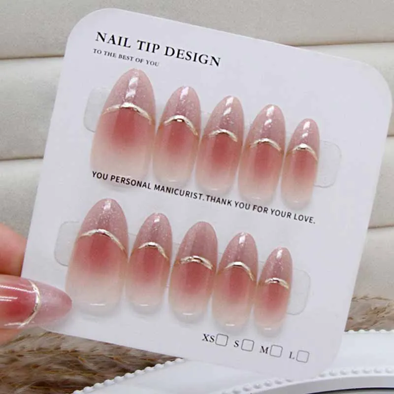 10 Pcs 3D French Style Gilded Love Shape Cat Eyes Wearing White Press On Nails Nail Art Patch Handmade Nails Pieces Detachable