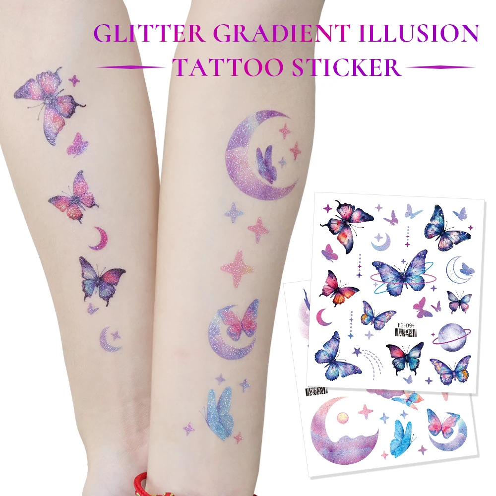 Glitter Butterfly Sart Moon Kids Children's Waterproof Temporary Tattoo Sticker Eyes Face Arm Body Fake Tattoos Women Makeup