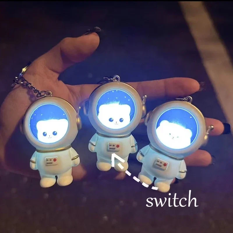 Cartoon Spaceman Light Glowing Keychain Sunset Light Luminous Keychain Female Cute Space Astronaut Couple Key Chain Bag Hanging