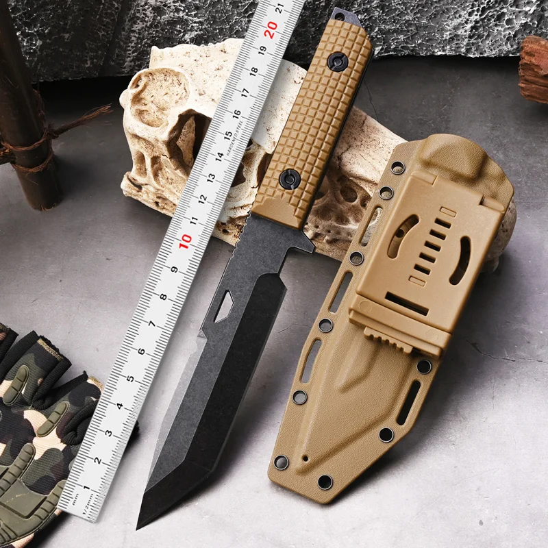 EDC Stainless Steel Camping Survival Knife With Scabbard High Hardness Outdoor Utility Knife For Self Defense Hiking Fishing Bbq