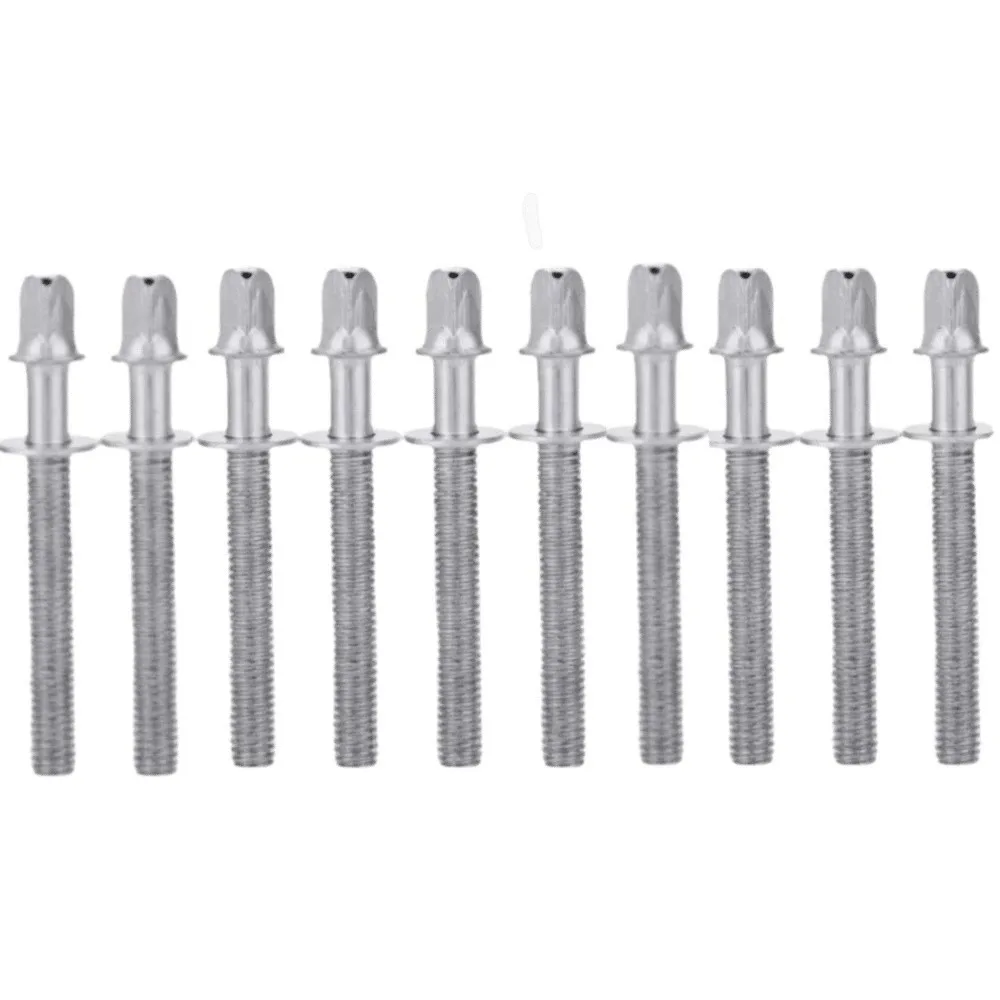 10pcs Silver Drum Tension Rod Galvanized steel ​M6×60mm Thread​ ​Drum Screw​ ​Tight Screw ​Drum Set Hardware