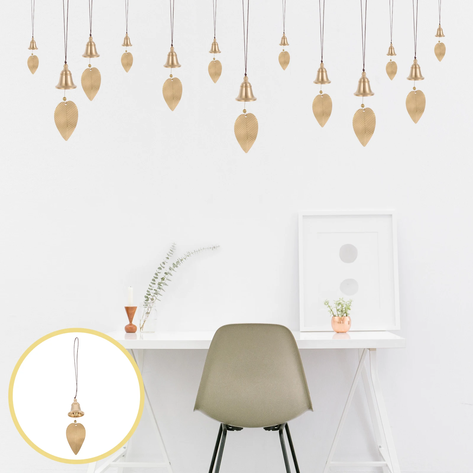 

1Pcs Copper Leaf Wind Bell Creative Hanging Ornament for Home Balcony Garden Indoor Outdoor Use Balcony Wind Bell