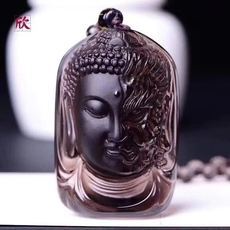 

Natural Obsidian Square Pendant Buddha And Demon In One Thought