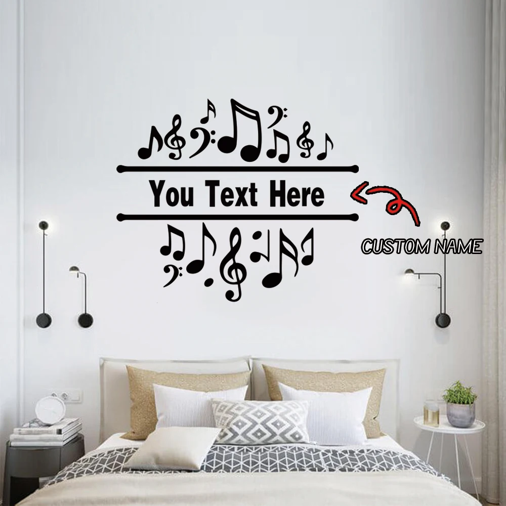 1PC Creative Musical note Customizable Text Wall Sticker Self Adhesive Vinyl Living Room Decor Wall Art MURAL