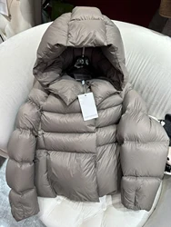 EVACANDIS 여성용 화이트 구스 다운 코트, 후드 퀼트, 단색, 따뜻한 캐주얼 하이 퀄리티 탑, 자석 버튼, 럭셔리, 시크 아우터, 신상