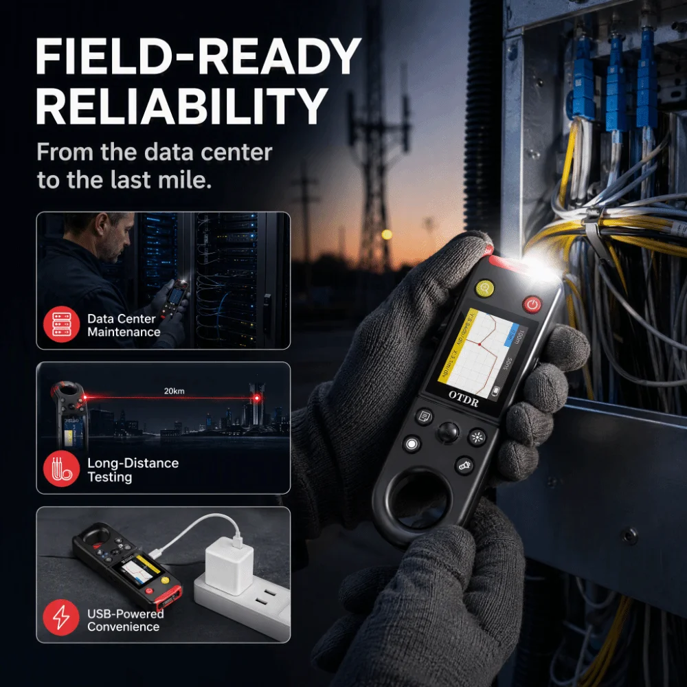 Handled Mini OTDR Can Be Tested with Light LED Lighting Visual Fault Locator Five Way Joystick 20KM
