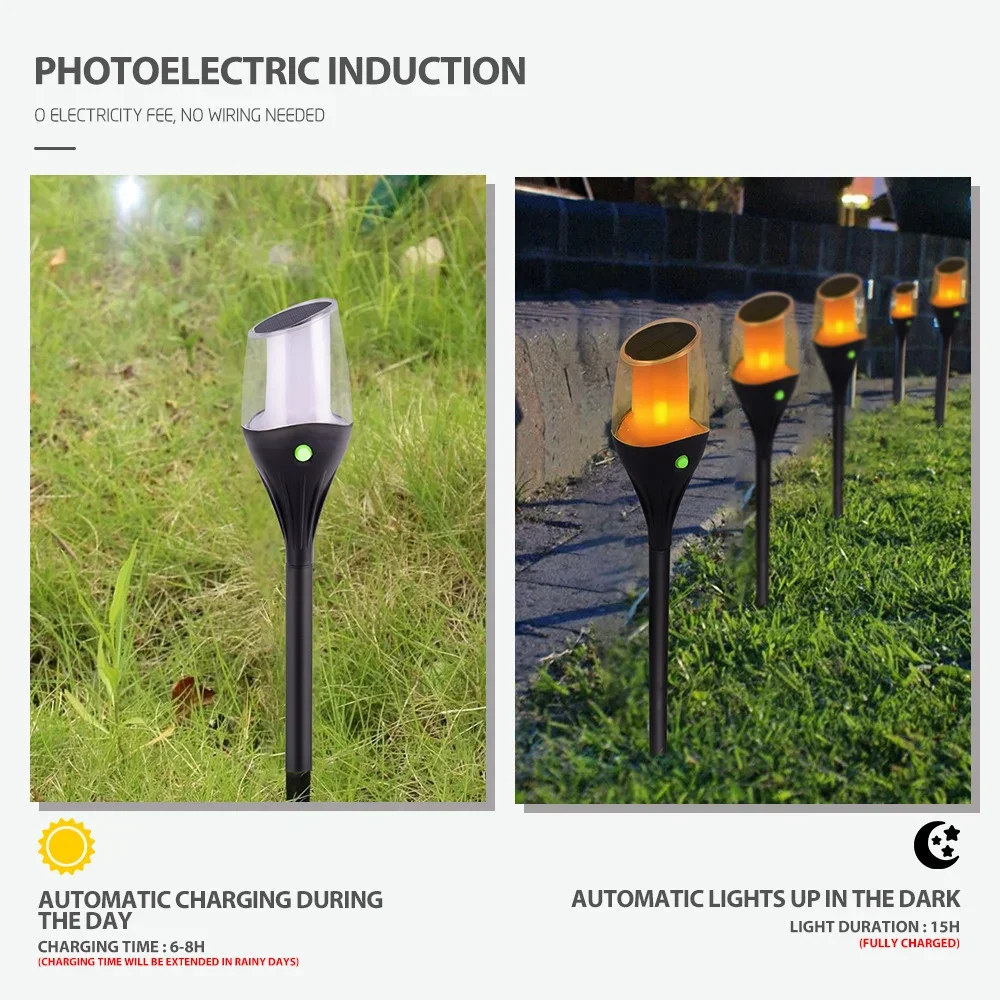 LED Solar Flame Torch Light Flickering Light IP65 Waterproof Garden Decoration Outdoor Lawn Path Yard Patio Solar Floor Lamps