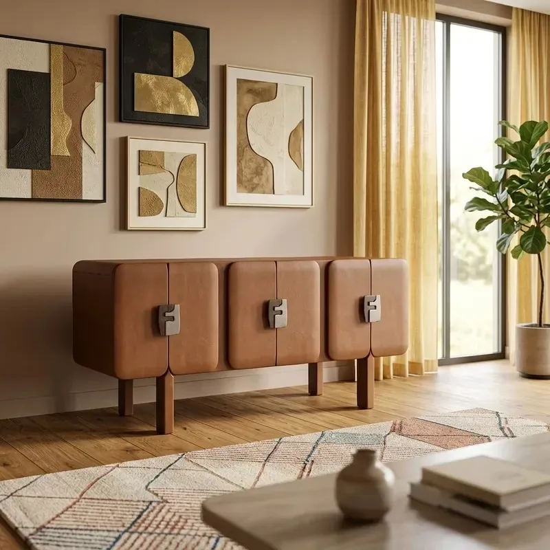 Italian style simple walnut dining side cabinet living room locker independent natural wood veneer high-end home
