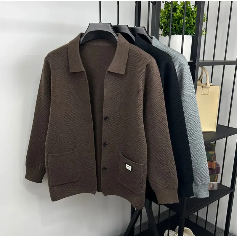 Luxury High-end Jacket Autumn Winter Coat Men Knit Cardigan Single-breasted Slim Tops Pocket Long Sleeve Cardigans Mens Sweater