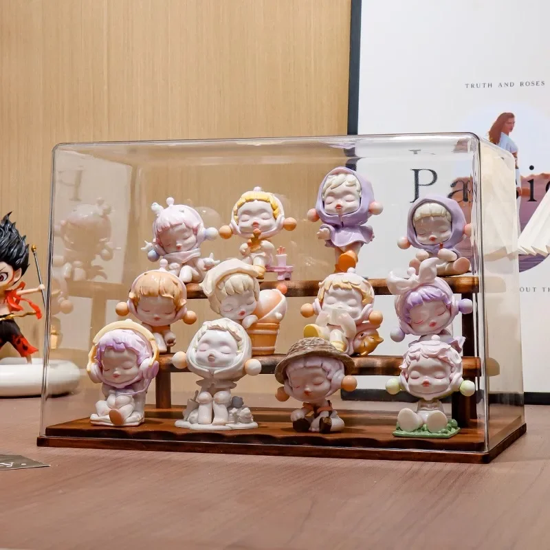 2/3 Layers Wooden Base Blind Box Display Stand For POP-MART Dolls Display Box Transparent Figurine Model Dust-proof Doll Cabinet
