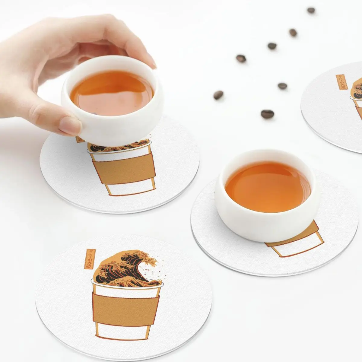 

Кожаные подставки «Великая волна Джо», водонепроницаемые изоляционные кофейные коврики для дома, кухни, обеденные подушечки, набор из 4 шт.