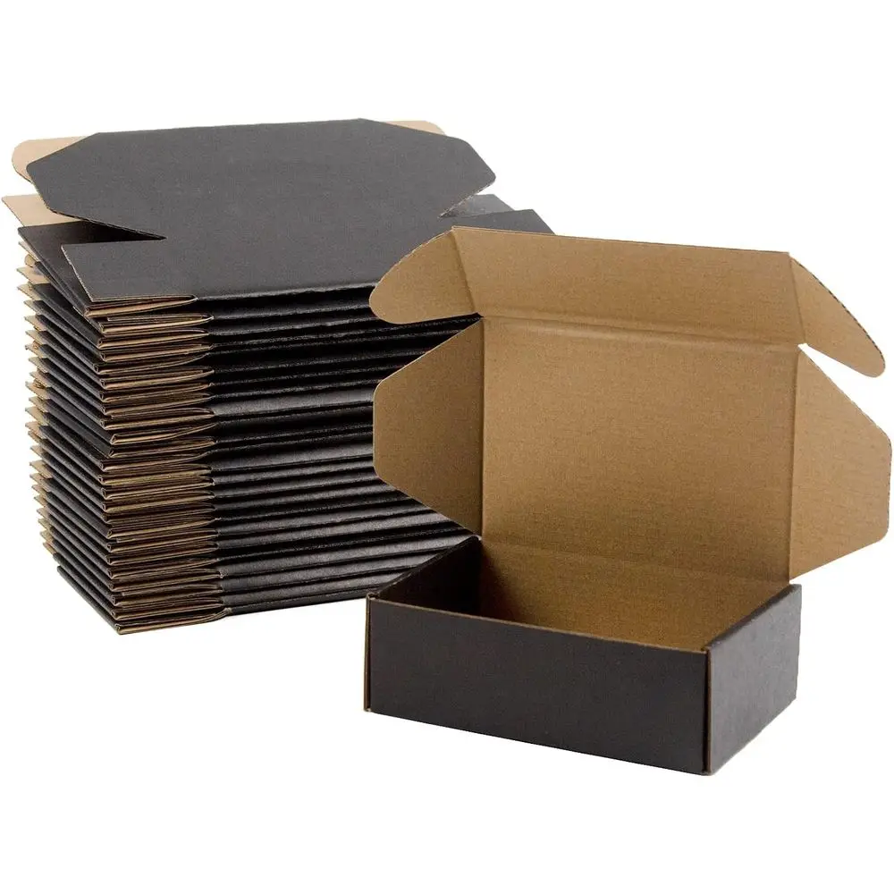 25-Pack 6x4x2 Inches Corrugated Cardboard Shipping Boxes - Black, Suitable for Small Business Mailing