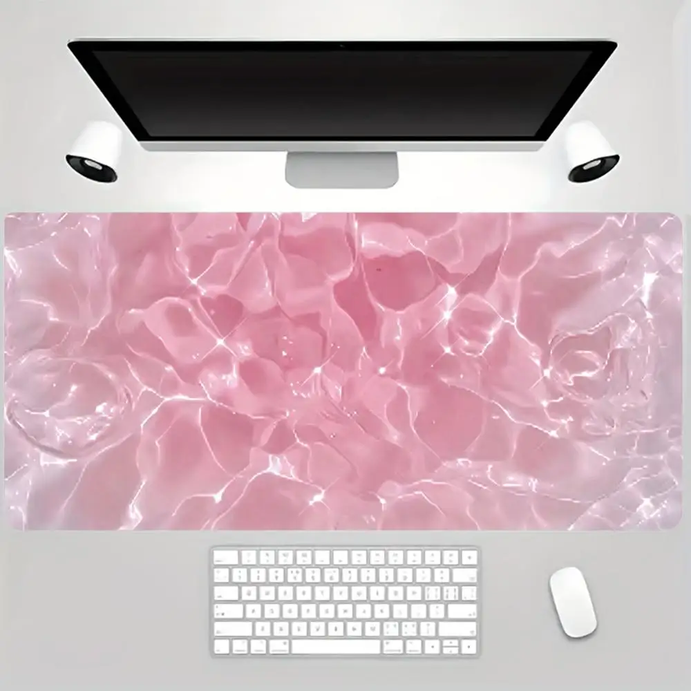 Large Extended Mouse Pad Pink Water Ripple Texture Desk Mat Non‑Slip Rubber Base Gaming Keyboard Pad for Home Office
