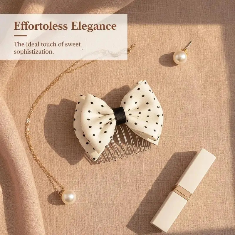 1 Pcs Polka Dot Bow Hair Combs Adorable Non Slip Metal Teeth For Daily Wear Parties Weddings Hair Styling