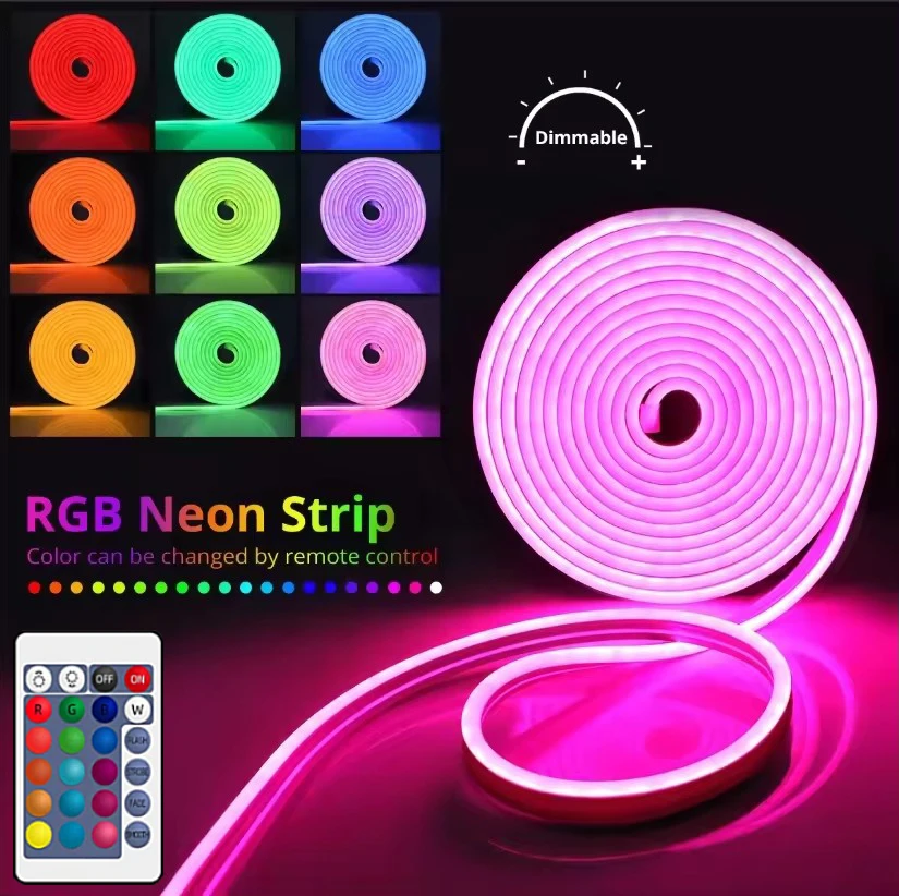 5V USB RGB Neon LED Strip Light 1M 2M 3M 4M 5M Wodoodporna taśma neonowa LED z aplikacją i pilotem 44 klawiszowym do oświetlenia wystroju domu