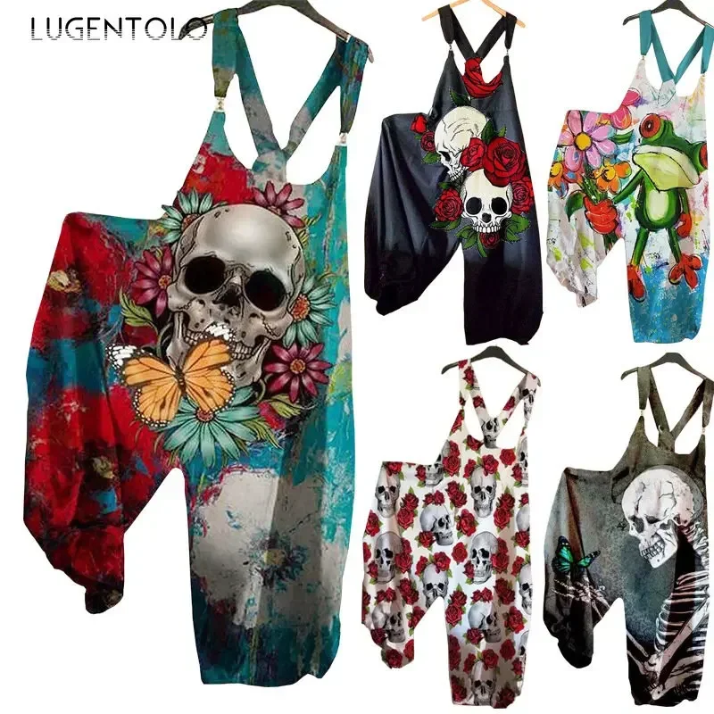 Women Casual Jumpsuits Sleeveless Multi-pattern Skull Print Summer Fashion Female New Loose Street 5XL Thin Jumpsuit Part 1