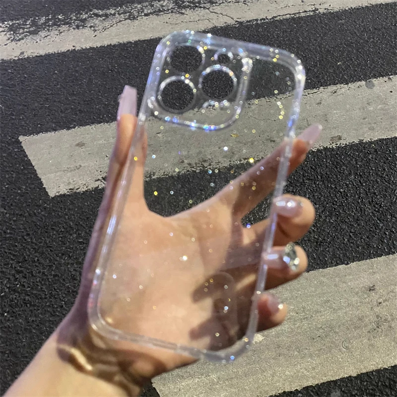 Luxury Bling Glitter Clear Soft Silicone Case For iPhone 16 15 14 Plus 12 13Mini 11 Pro XS Max X XR Transparent Shockproof Cover