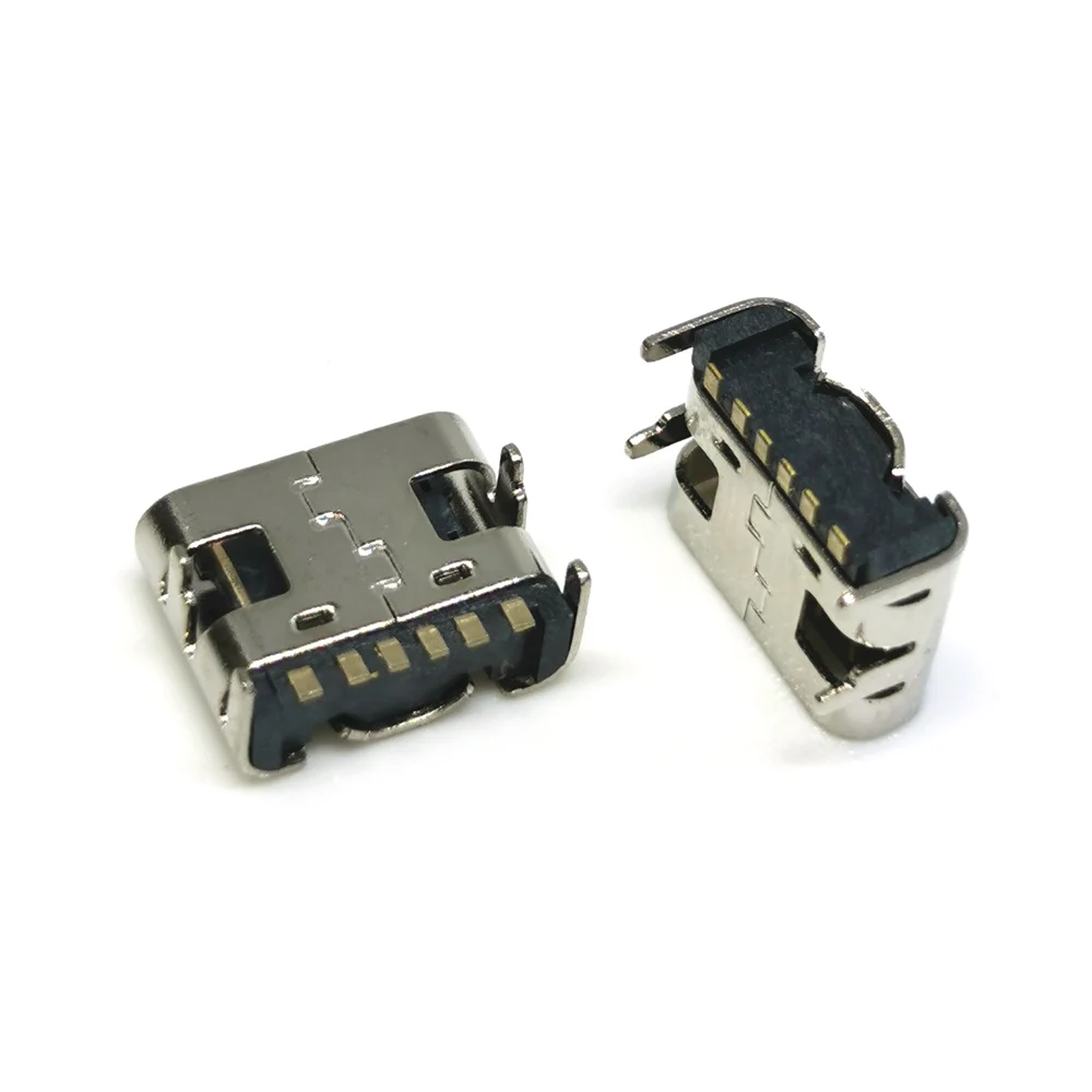 6 Pin SMT Socket Connector Micro USB Type C 3.1 Female Placement SMD DIP For PCB Design DIY High Current Charging