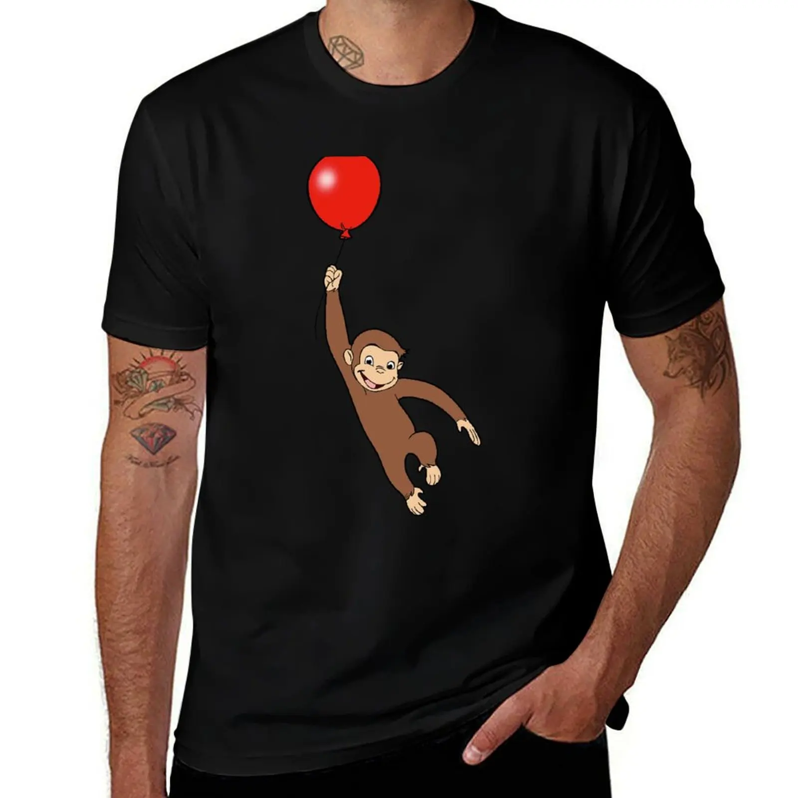 

Curious George with a balloon T-Shirt Comfortable Workout Short Sleeve Shirt