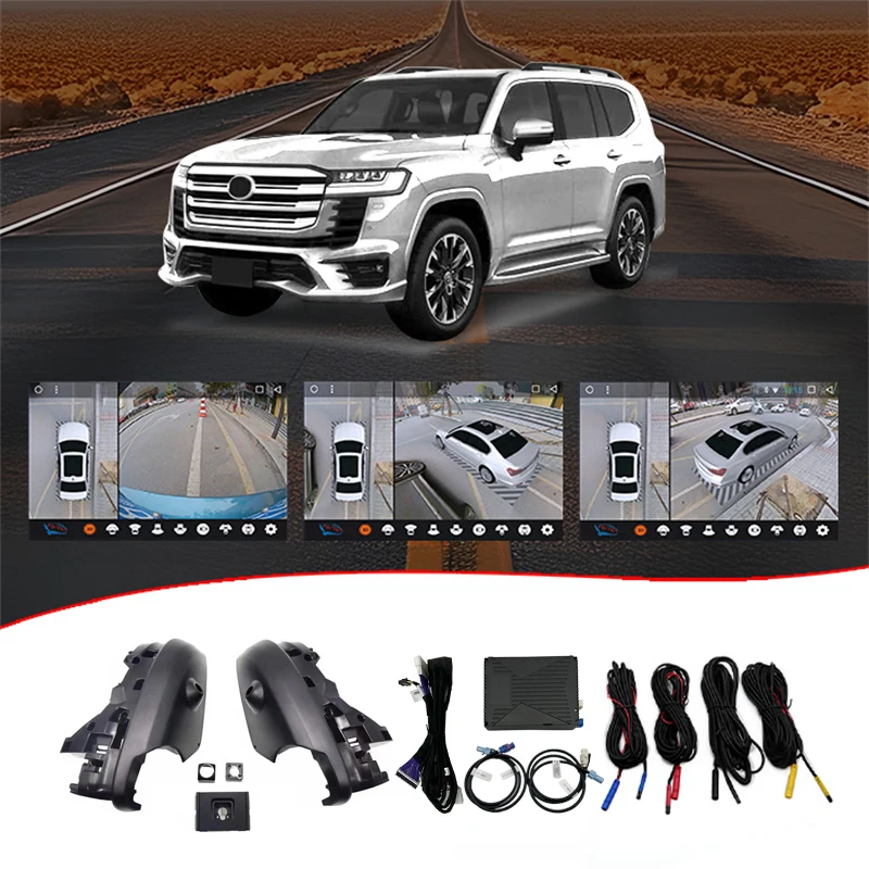 Car 3D 360 degree Camera Driving Panoramic Bird View DVR Surround Parking Monitor Kit For Toyota Land Cruiser LC300 2022-2024