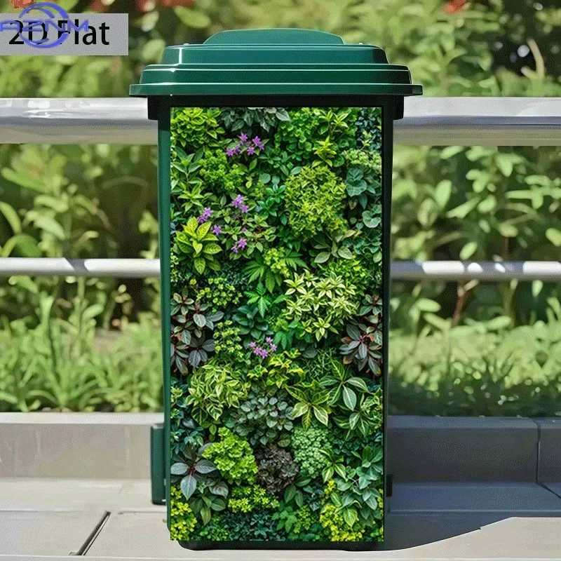 2D 1PCTrash Can Sticker Green Plant Wall Full of Vitality Theme Design Self-Adhesive Wall Decal Wallpaper Suitable for Trash C