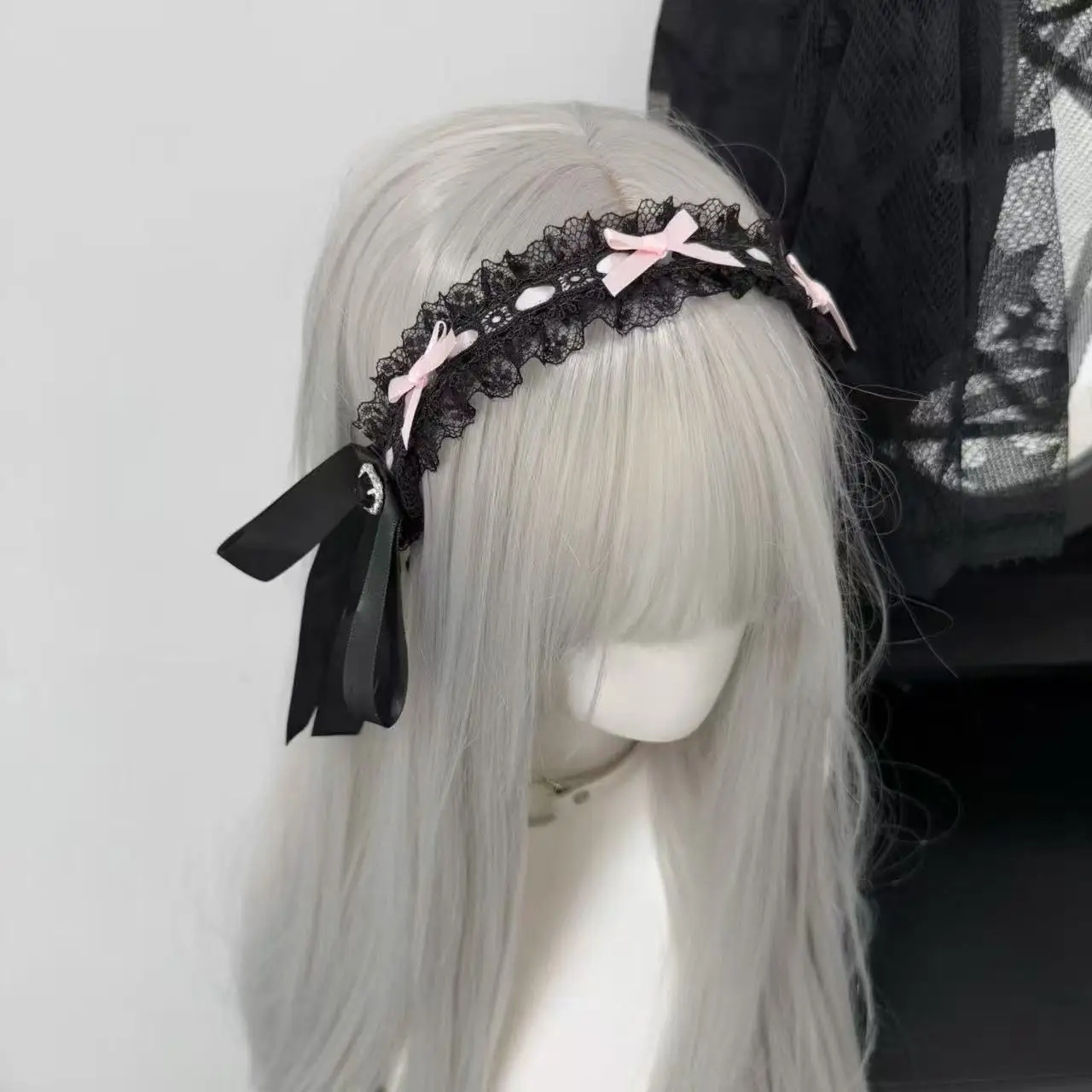Gothic Lolita Japanese Harajuku Women's Headband + Lace Choker Y2K Girls Subculture Lace Ruffle Rhinestone Dress Up Accessories