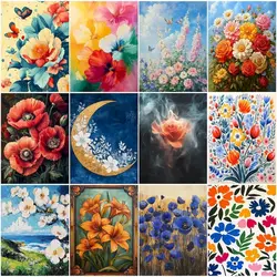 RUOPOTY Paintings To Paint With Numbers Adult Coloring flower Watercolor Drawing Brushes Picture Drawing Handwork Diy Wall Decor